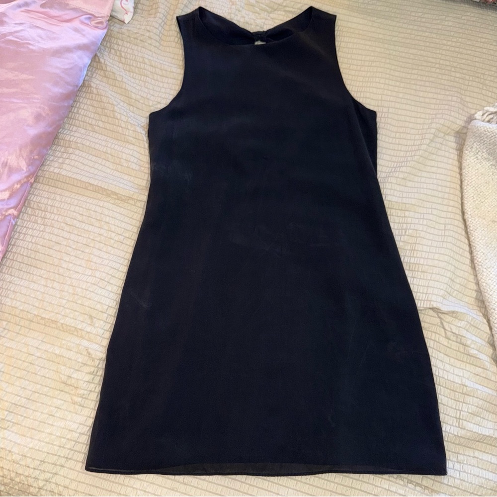Alice + Olivia Black Silk Open Back Shift Mini Dress small